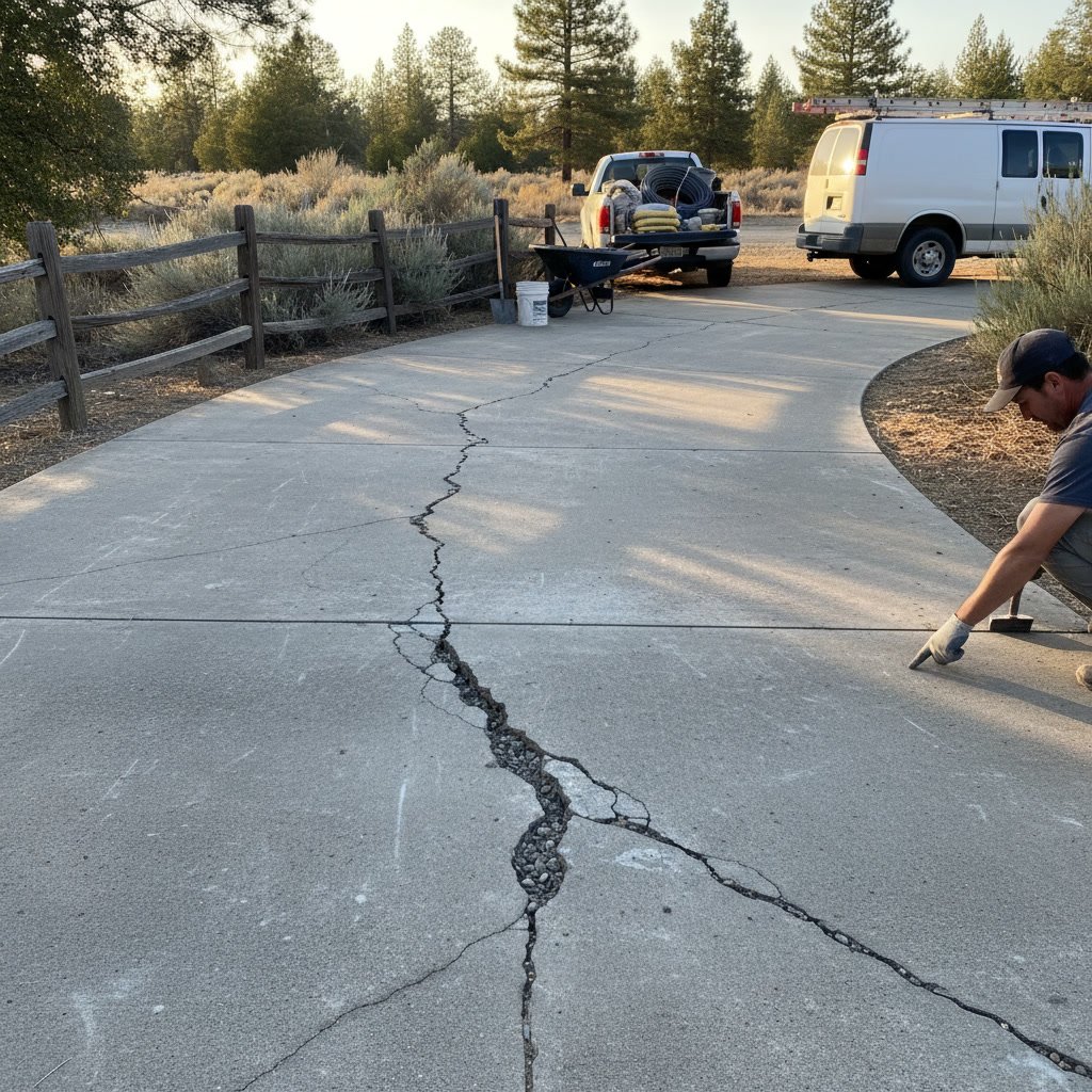 Cracked concrete driveway in Shingle Springs California showing typical damage patterns