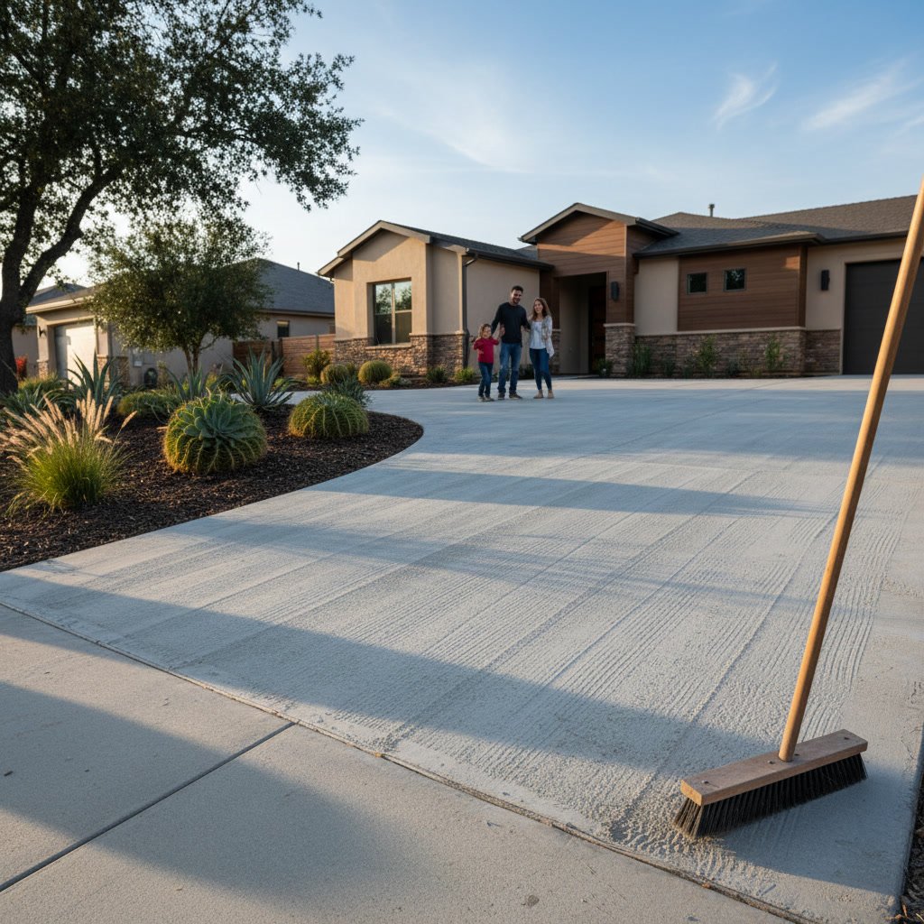 broom finish driveway texture showing slip-resistant grooves in Folsom California