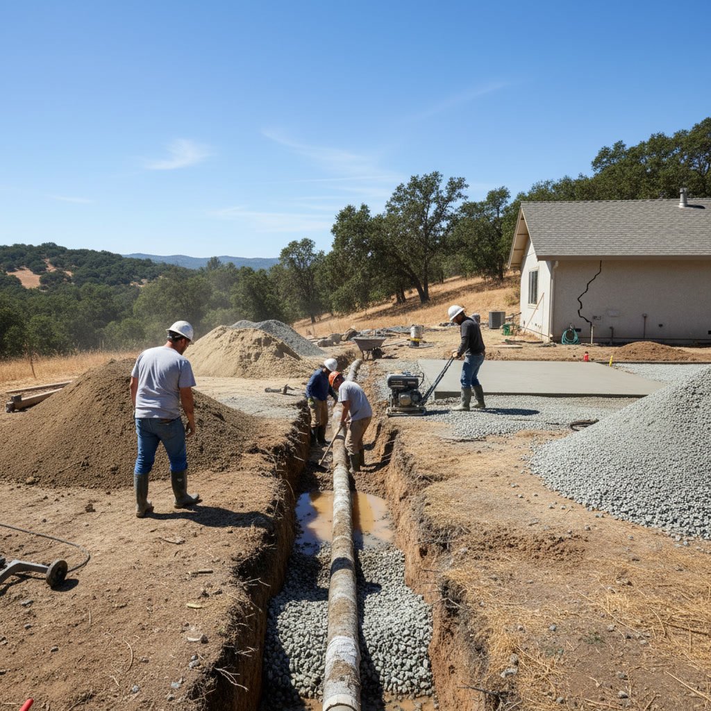 Concrete driveway with proper drainage and compacted subbase