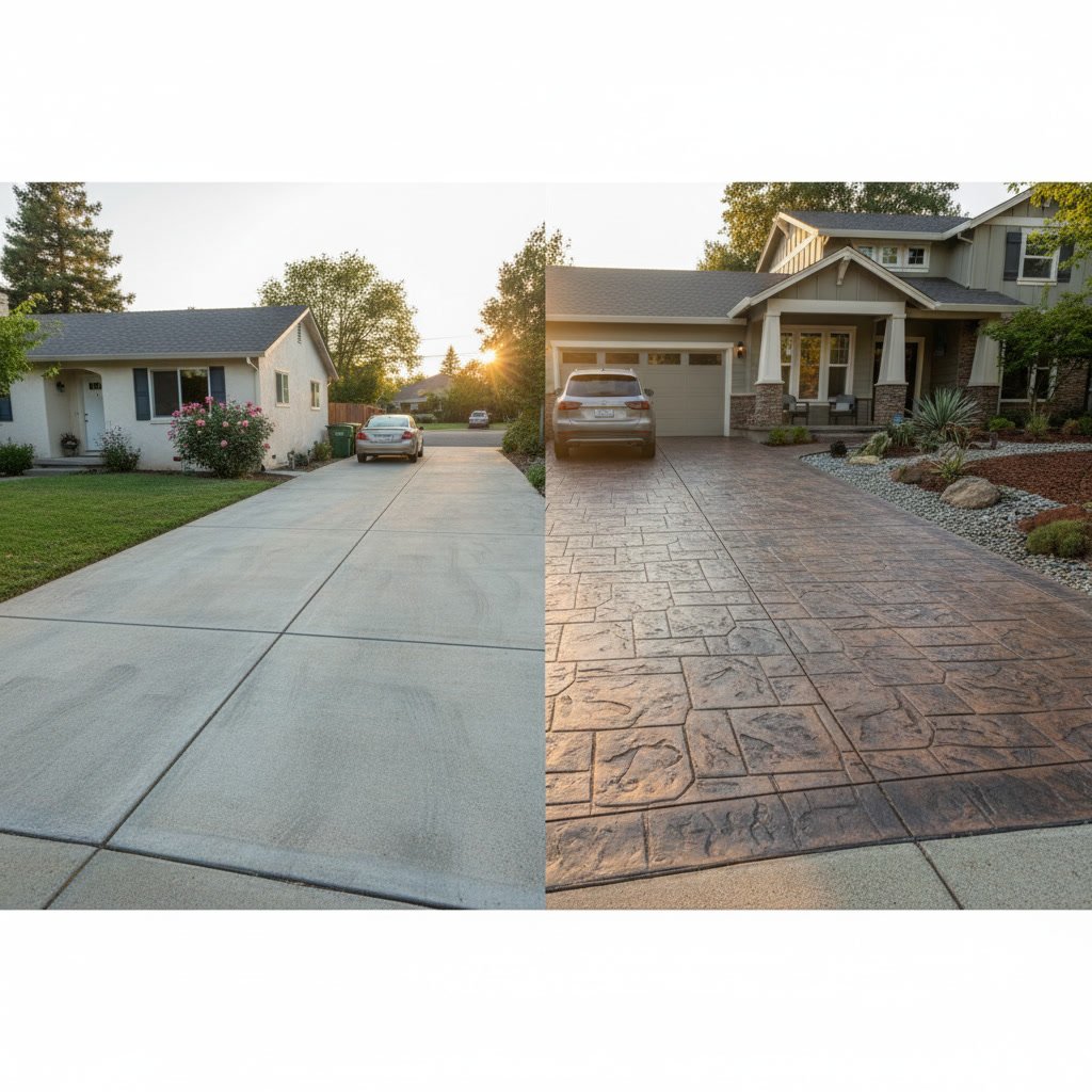 broom finish driveway installation in Folsom showing textured concrete surface