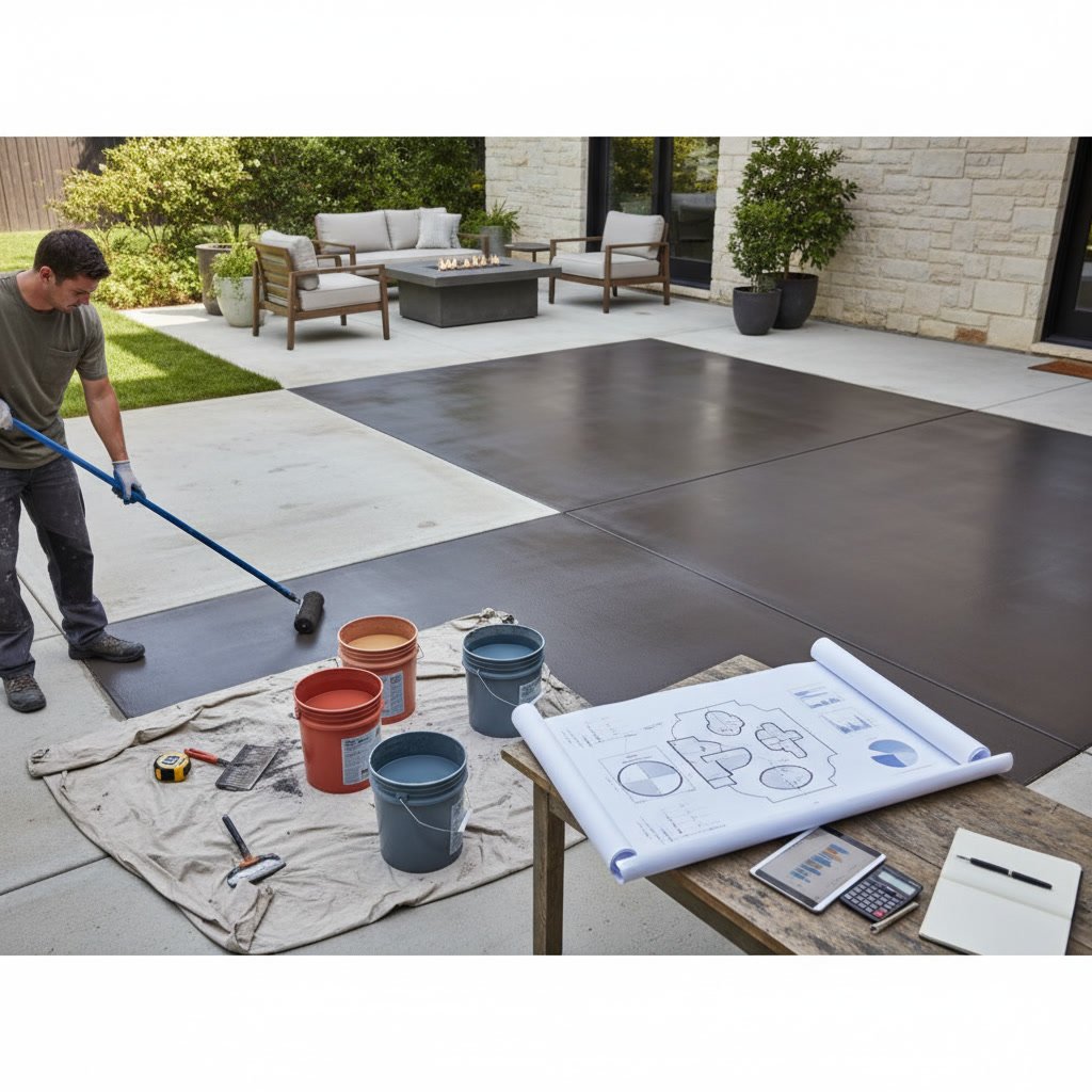 Restored concrete walkway showing vibrant single color finish after color restoration