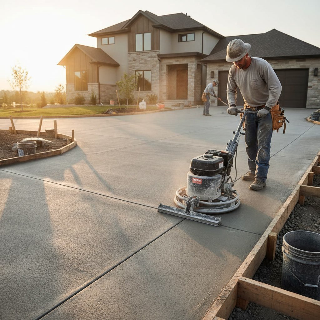 newly installed concrete driveway with control joints