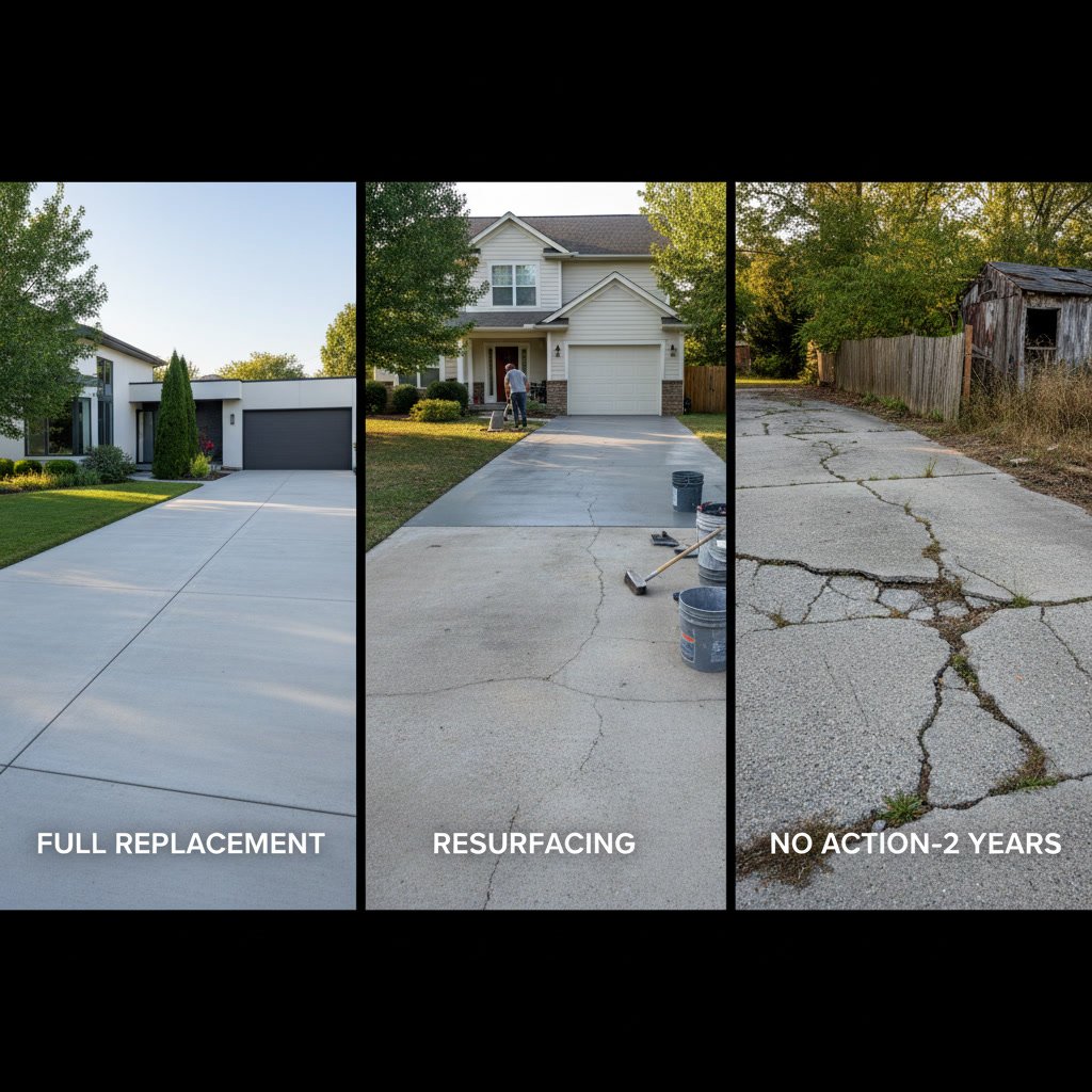 Freshly resurfaced concrete driveway with smooth finish