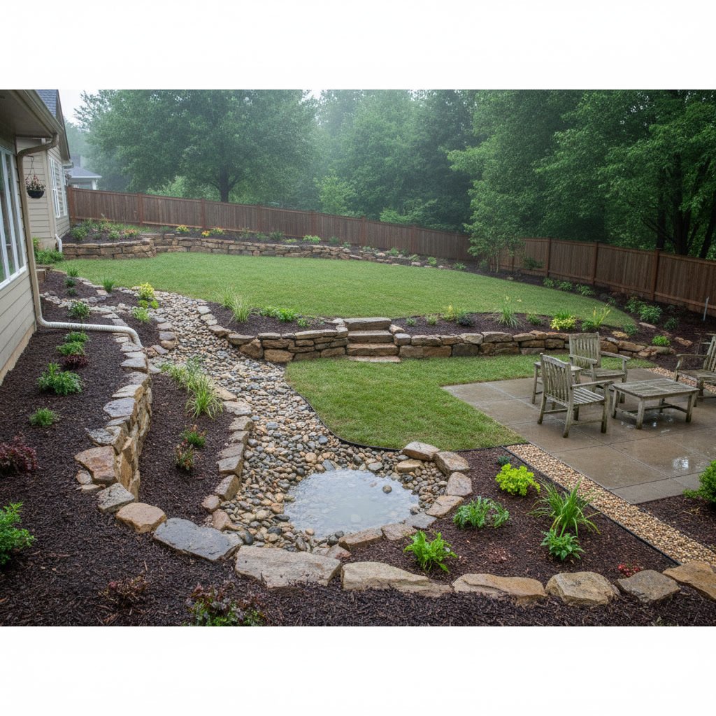 Yard grading work showing proper slope for water drainage away from home foundation