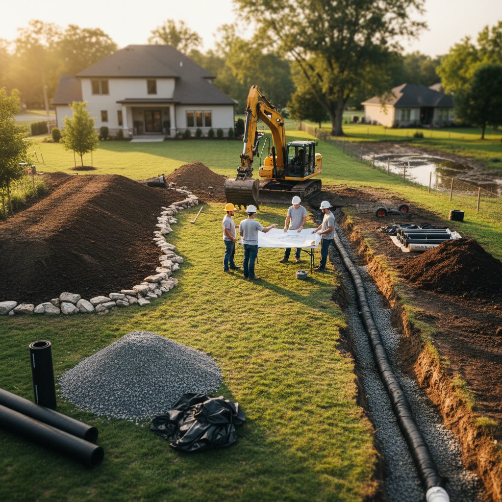 Finished yard showing proper drainage and grading around home foundation