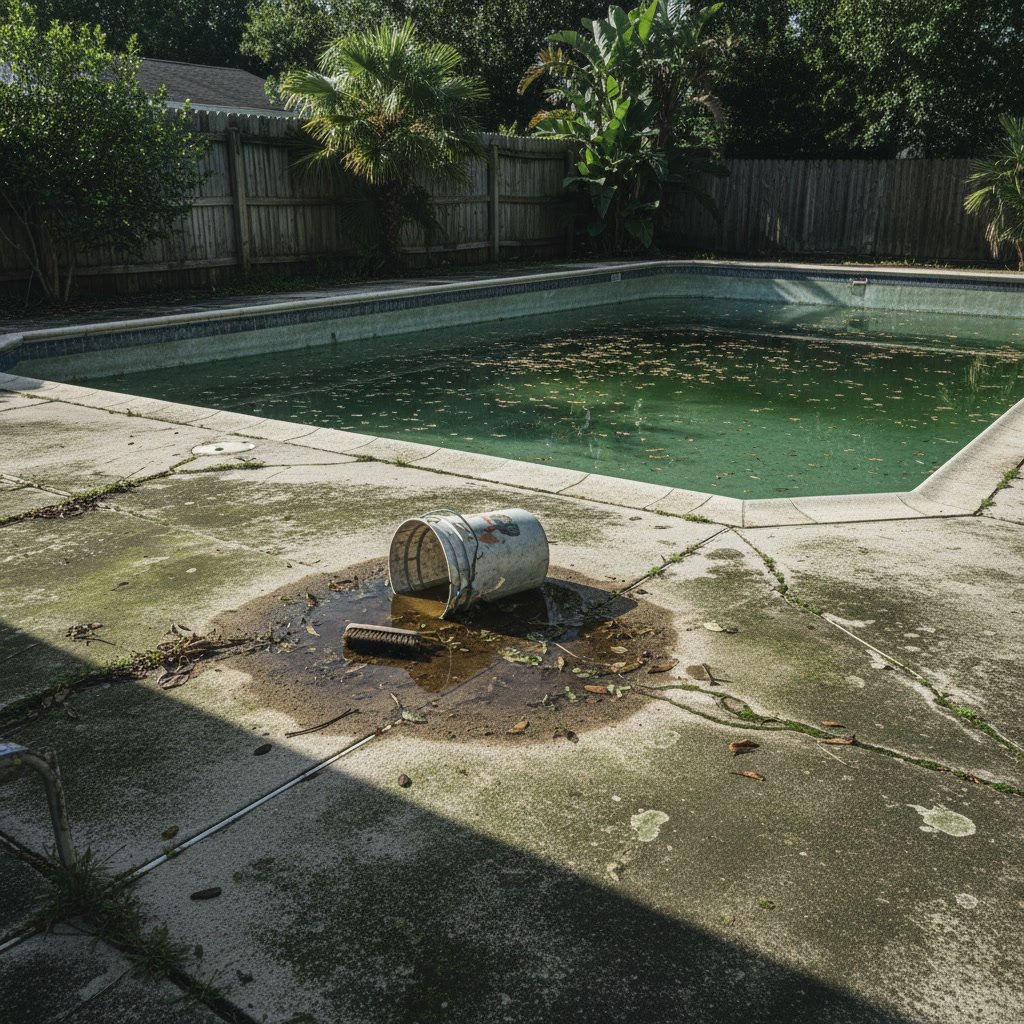 Professional contractor performing concrete pool deck restoration with overlay system