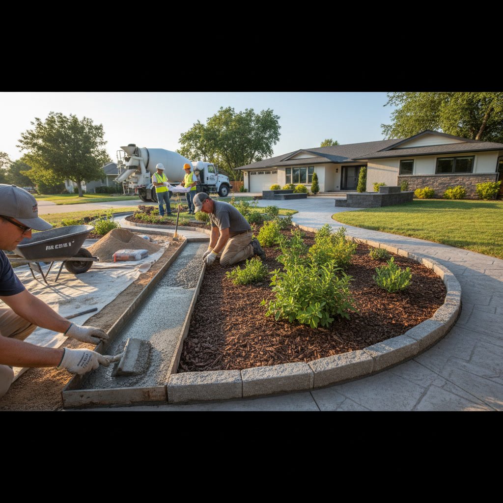 Professional landscape edging installation creating clean borders between lawn and garden beds